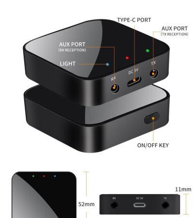 Беспроводной аудио адаптер Bluetooth v5.3 RX/TX приемник-передатчик T38, черный