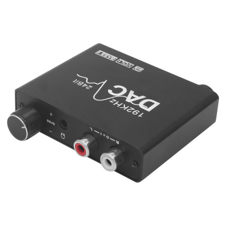 Адаптер - переходник, аудио-преобразователь с оптики (Toslink/SPDIF) на jack 3.5mm (AUX), RCA, регулятор звука и баса, ver.01, черный