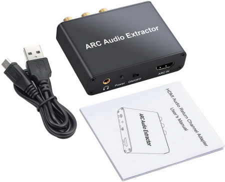 Адаптер - переходник HDMI (ARC) - оптика (Toslink/SPDIF), RCA, jack 3.5mm (AUX), черный