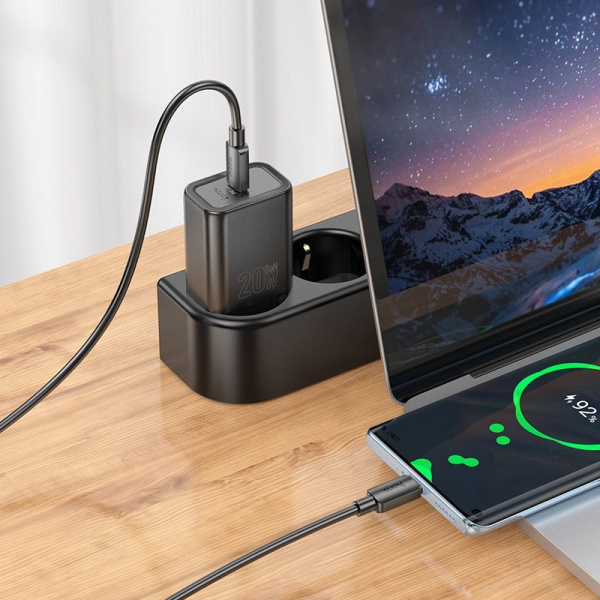 Зарядное устройство сетевое - блок питания HOCO N60, USB Type-C PD20W, черный Зарядное устройство сетевое - блок питания HOCO N60, USB Type-C PD20W, черный