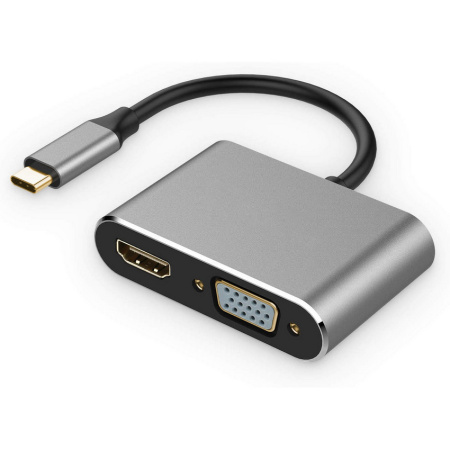 Адаптер - переходник USB3.1 Type-C - HDMI - VGA - USB3.0 - USB3.1 Type-C, серый