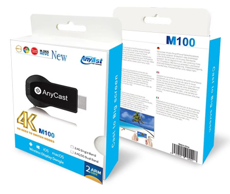 Адаптер - донгл - HDMI WiFi-приемник Anycast M100 4K для подключения смартфона к телевизору, однодиапазонный - 2.4GHz, черный