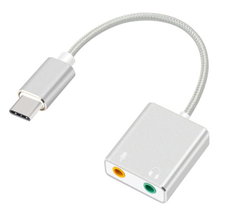 Звуковой адаптер - внешняя звуковая карта USB3.1 Type-C Hi-Fi 3D 2.1/7.1-канальная, кабель, серебро