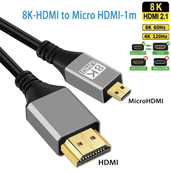 Кабель MicroHDMI - HDMI 2.1 8K60Hz, папа-папа, 1,5 метра, черный