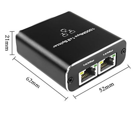 Cплиттер - разветвитель 1×2 RJ45 1000 Мбит/с, активный, черный