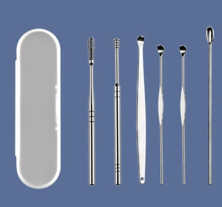Набор инструментов для чистки ушей - ушные палочки - металлическая ухочистка MOD03, нержавеющая сталь, 6 штук