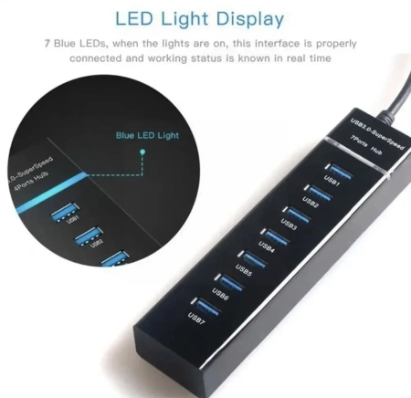 Хаб - концентратор USB3.0 - 7х USB3.0, вертикальный, с LED-индикатором, черный