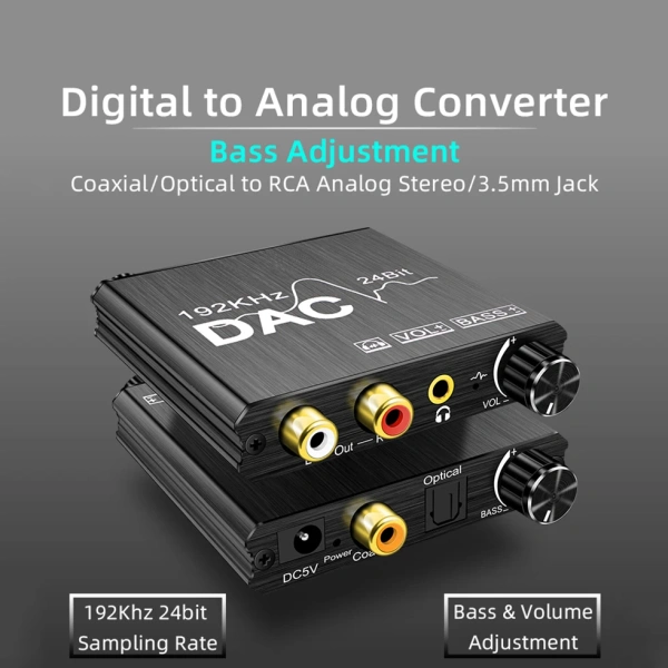 Адаптер - переходник, аудио-преобразователь с оптики (Toslink/SPDIF) на jack 3.5mm (AUX) ver.02 PREMIUM, RCA, регулятор звука и баса, черный Адаптер - переходник, аудио-преобразователь с оптики (Toslink/SPDIF) на jack 3.5mm (AUX) ver.02 PREMIUM, RCA, регулятор звука и баса, черный