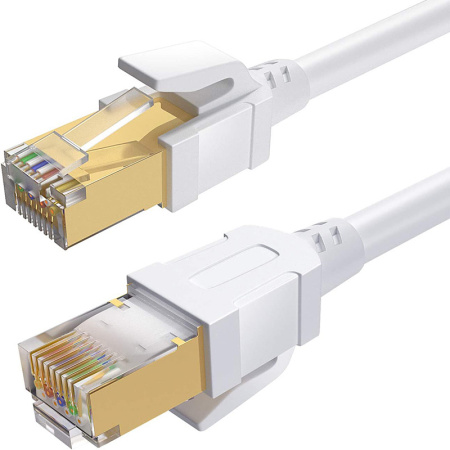 Сетевой кабель RJ45 - витая пара - патчкорд SFTP CAT-8 40 Гбит/с POE, бескислородная медь, двойное экранирование, 26 AWG, 1 метр, белый