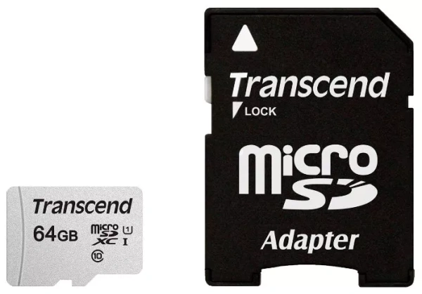 Карта памяти MicroSDXC 64Gb TRANSCEND (TS64GUSD300S-A), класс 10, SD-адаптер Карта памяти MicroSDXC 64Gb TRANSCEND (TS64GUSD300S-A), класс 10, SD-адаптер