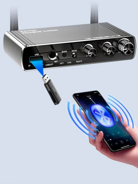 Караоке-система Аудио адаптер Hi-Fi LY18, беспроводной микрофон SM-54, комплект: 4 микрофона + приемник