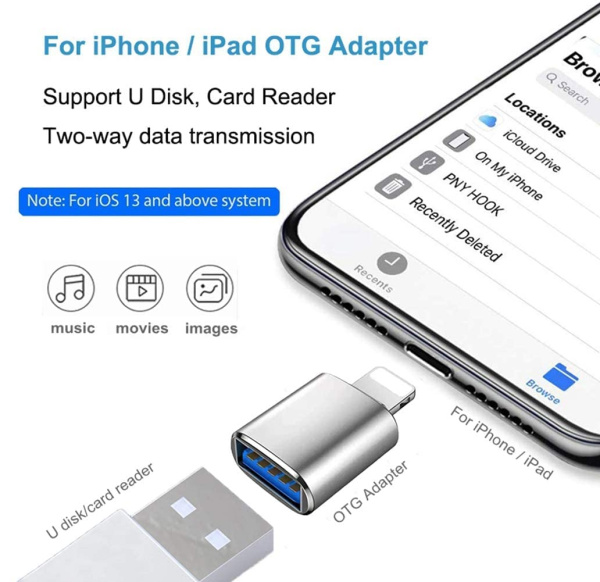 Адаптер - переходник Lightning - USB3.0, серебро Адаптер - переходник Lightning - USB3.0, серебро