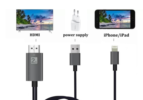 Кабель HDMI 2K - Lightning для подключения смартфона к телевизору, 1,8 метра Кабель HDMI 2K - Lightning для подключения смартфона к телевизору, 1,8 метра
