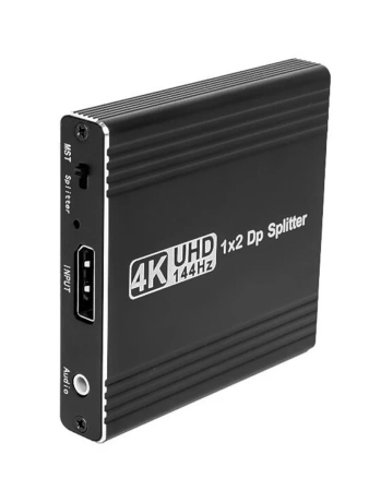Сплиттер - разветвитель 1×2 DisplayPort v1.4 – 4K 144Гц, 32.4 Гбит/с, MST, jack 3.5мм, алюминий