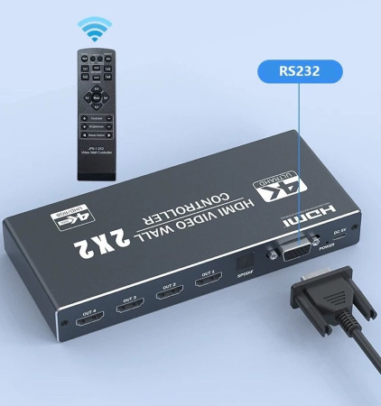 Контроллер видеостены HDMI v2.0 UltraHD 4K PRO на 4 экрана 2x2, оптика (Toslink/SPDIF), RS232, пульт ДУ