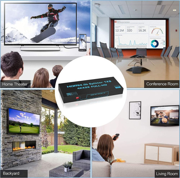 Cплиттер - разветвитель 1×8 HDMI 2.0b PRO UltraHD 4K 60Гц, 18.5 Гбит/c, поддержка HDCP2.2, HDR, EDID, 600MHz, черный Cплиттер - разветвитель 1×8 HDMI 2.0b PRO UltraHD 4K 60Гц, 18.5 Гбит/c, поддержка HDCP2.2, HDR, EDID, 600MHz, черный