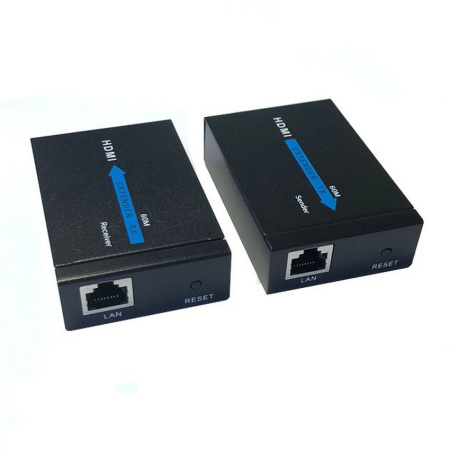 Удлинитель сигнала HDMI по витой паре RJ45 (LAN) до 60 метров, активный, FullHD 1080p, комплект, черный