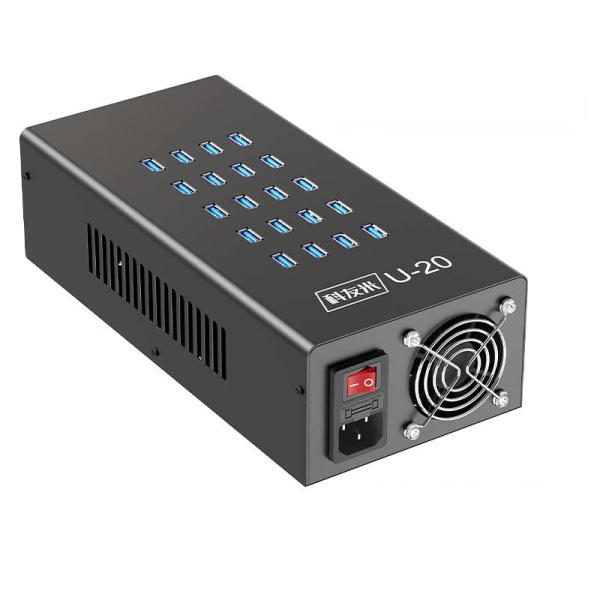 Зарядная станция на 20 USB портов mod. 1020P300WB, 5V2A/300W, активное охлаждение Зарядная станция на 20 USB портов mod. 1020P300WB, 5V2A/300W, активное охлаждение