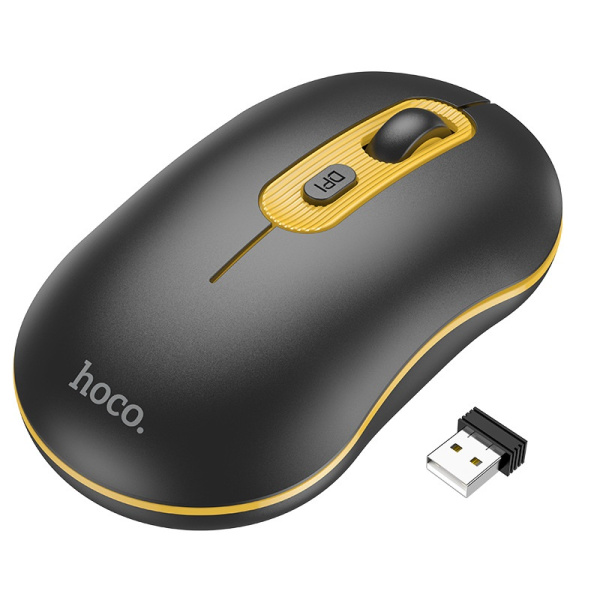 Мышь беспроводная HOCO GM21, 2,4G, 1600dpi, черно-желтый Мышь беспроводная HOCO GM21, 2,4G, 1600dpi, черно-желтый