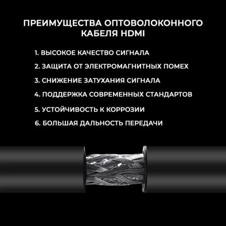 Кабель оптический HDMI v2.0 Optical UltraHD 4K 60Гц, поддержка HDR, ARC, 18 Гбит/с, 50 метров, черный
