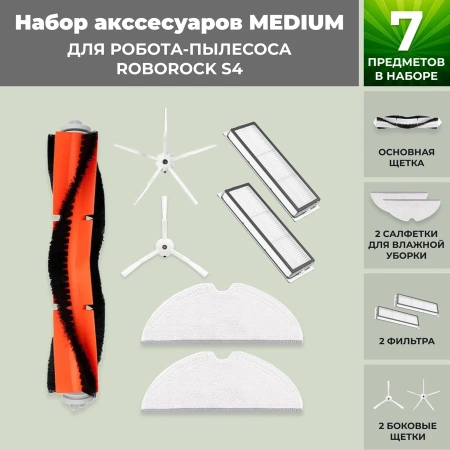 Набор аксессуаров Medium для робота-пылесоса Roborock S4, белые боковые щетки