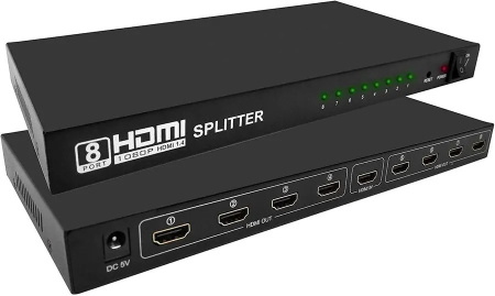 Адаптер - разветвитель - сплиттер 1×8 HDMI, FullHD 1080p 3D, ver.02, активный, черный