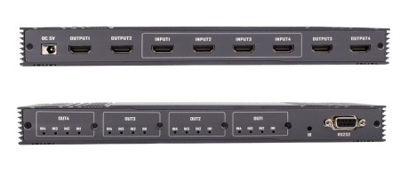 Матричный коммутатор (свитч-сплиттер) 4×4 HDMI v2.0b - 4K 60Гц, HDCP 2.2, HDR, EDID, RS232, бесшовное переключение, алюминий, пульт ДУ