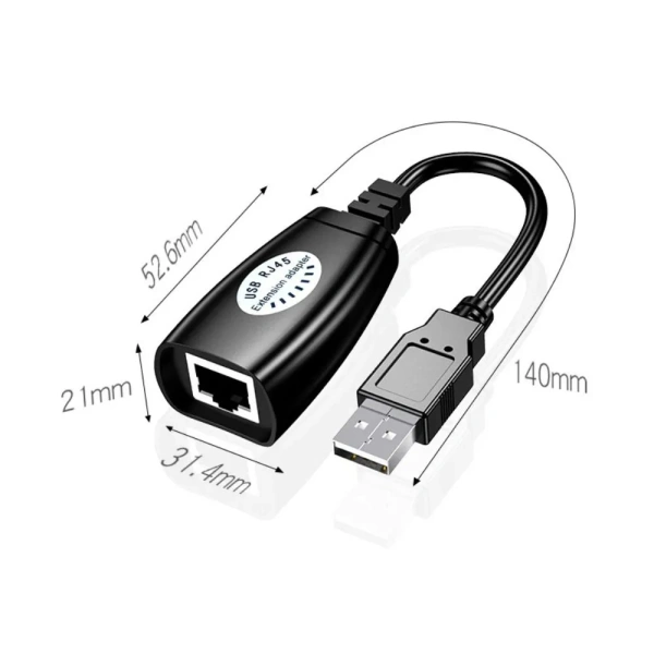 Адаптер - USB удлинитель по сетевому кабелю RJ45 до 50 метров для клавиатуры, мышки, камеры, принтера, комплект, черный Адаптер - USB удлинитель по сетевому кабелю RJ45 до 50 метров для клавиатуры, мышки, камеры, принтера, комплект, черный
