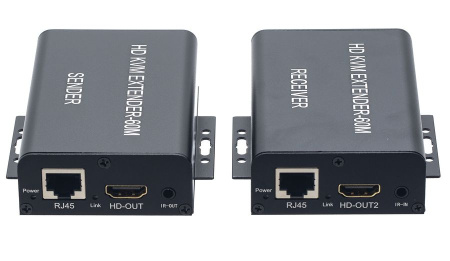 KVM-удлинитель HDMI USB по витой паре RJ45 UTP (LAN) до 60 метров, FullHD 1080p, комплект, с креплениями, черный