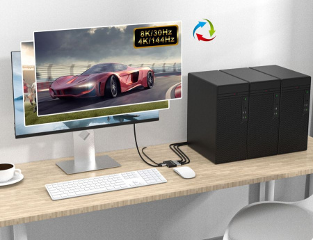 Переключатель-разветвитель (свитч-сплиттер) DisplayPort v1.4 – 3×1 Bi-Direction 8K 30Гц / 4K 144Гц, черный