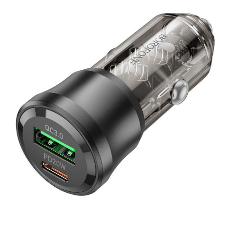 Автомобильное зарядное устройство USB BOROFONE BZ25, 1 USB QC3.0 + 1 USB Type-C PD38W,  прозрачный