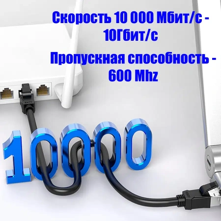 Сетевой кабель RJ45 - витая пара - патчкорд FTP CAT-7 10 Гбит/с POE, бескислородная медь, двойное экранирование, 5 метров, белый