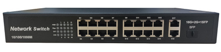 Сетевой хаб LAN - коммутатор - свитч-разветвитель на 16+2 RJ45 порта + SFP порт, 10/100/1000 Мбит/с