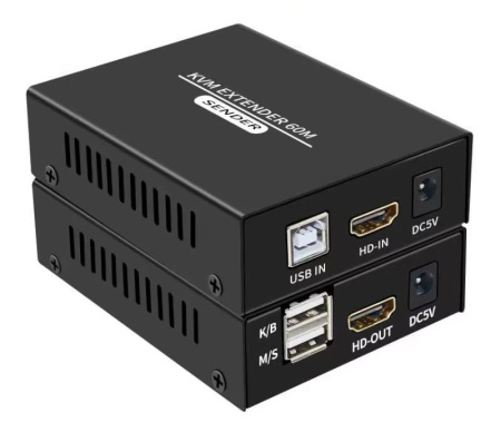 KVM-удлинитель HDMI USB по витой паре RJ45 UTP (LAN) POE до 60 метров, FullHD 1080p, комплект, черный