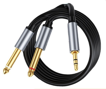 Кабель jack 3.5mm (AUX) - 2х jack 6.35mm моно PRO для микшера, 5 метров, черный