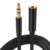 Кабель jack 3.5mm (AUX), папа-мама, 1 метр, ткань, черный