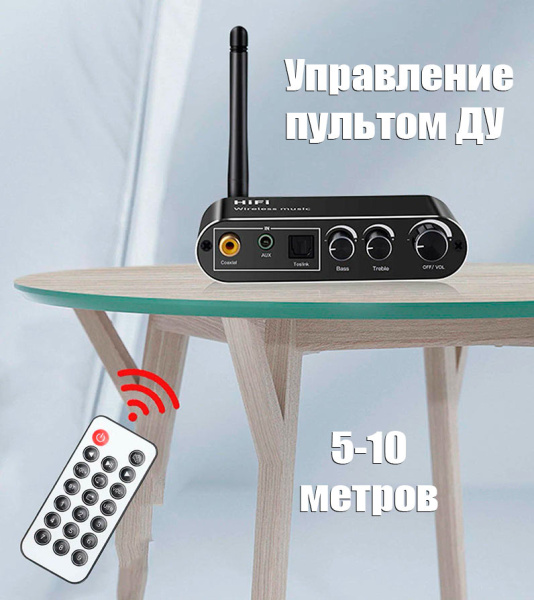 Аудио адаптер Hi-Fi T01 Bluetooth v5.1 приемник (RX) - оптика (Toslink/SPDIF) / AUX 3.5мм / USB, регулировка звука и тембра (treble/bass)