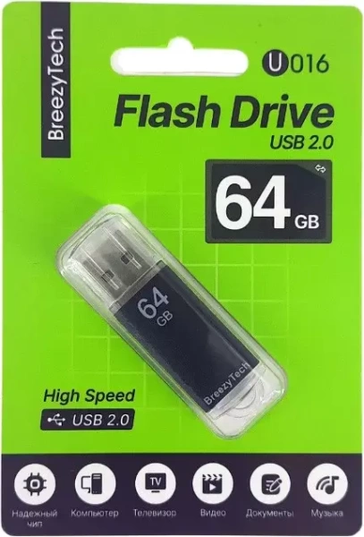 Флешка 64Gb BreezyTech U016, USB 2.0, черный
