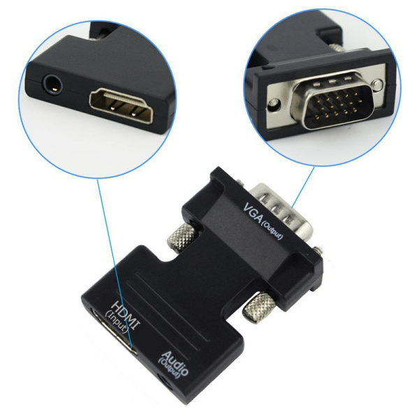 Адаптер - переходник HDMI – VGA - jack 3.5mm (AUX) PRO MINI, черный Адаптер - переходник HDMI – VGA - jack 3.5mm (AUX) PRO MINI, черный