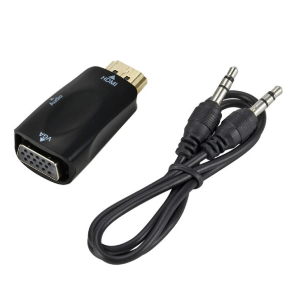 Адаптер - переходник HDMI – VGA - jack 3.5mm (AUX) MINI, черный Адаптер - переходник HDMI – VGA - jack 3.5mm (AUX) MINI, черный