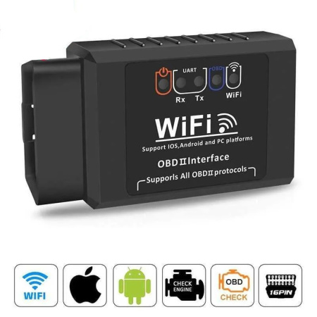Автосканер ELM327 Wi-Fi OBD2 v1.5 - aдаптер OBDII ver1.5, с индикацией работы, черный