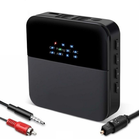 Универсальный аудио адаптер RX/TX Bluetooth v5.0 - оптика (Toslink/SPDIF) - jack 3.5mm (AUX), черный