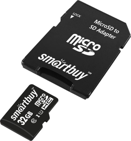 Карта памяти MicroSDHC 32Gb SmartBuy (SB32GBSDCL10-01), класс 10, SD-адаптер