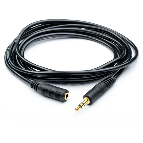 Кабель jack 3.5mm (AUX), папа-мама, 5 метров, черный Кабель jack 3.5mm (AUX), папа-мама, 5 метров, черный