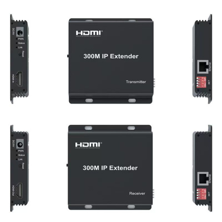 IP-удлинитель сигнала HDMI по витой паре RJ45 (LAN) до 300 метров, активный, FullHD 1080p, EDID, комплект 1 TX + 4 RX + коммутатор RJ45