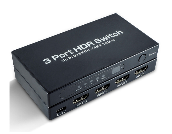 Адаптер - переключатель - свитч 3×1 HDMI 2.1 UltraHD 8K 60Гц, HDCP 2.3, пульт ДУ, активный, черный Адаптер - переключатель - свитч 3×1 HDMI 2.1 UltraHD 8K 60Гц, HDCP 2.3, пульт ДУ, активный, черный