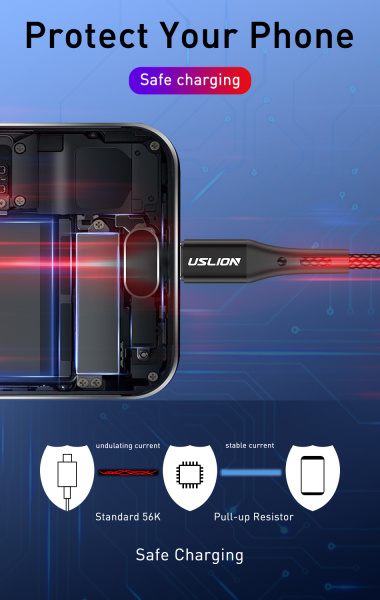 Зарядный USB дата кабель USLION Type-C для быстрой зарядки, 3.0A, 1м, черный Зарядный USB дата кабель USLION Type-C для быстрой зарядки, 3.0A, 1м, черный