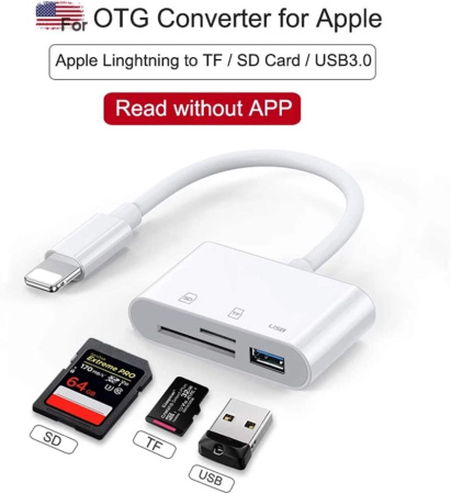 Адаптер - переходник Lightning на USB3.0 - картридер TF/SD, белый