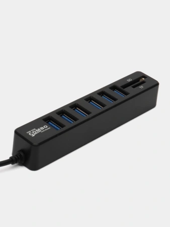 Хаб - концентратор USB-С 3.1 - 6х USB3.0, вертикальный, картридер SD / TF, черный