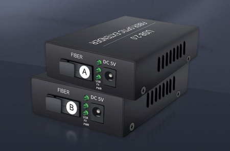 Удлинитель USB2.0 1х2 по оптическому SC кабелю до 10км, комплект, черный